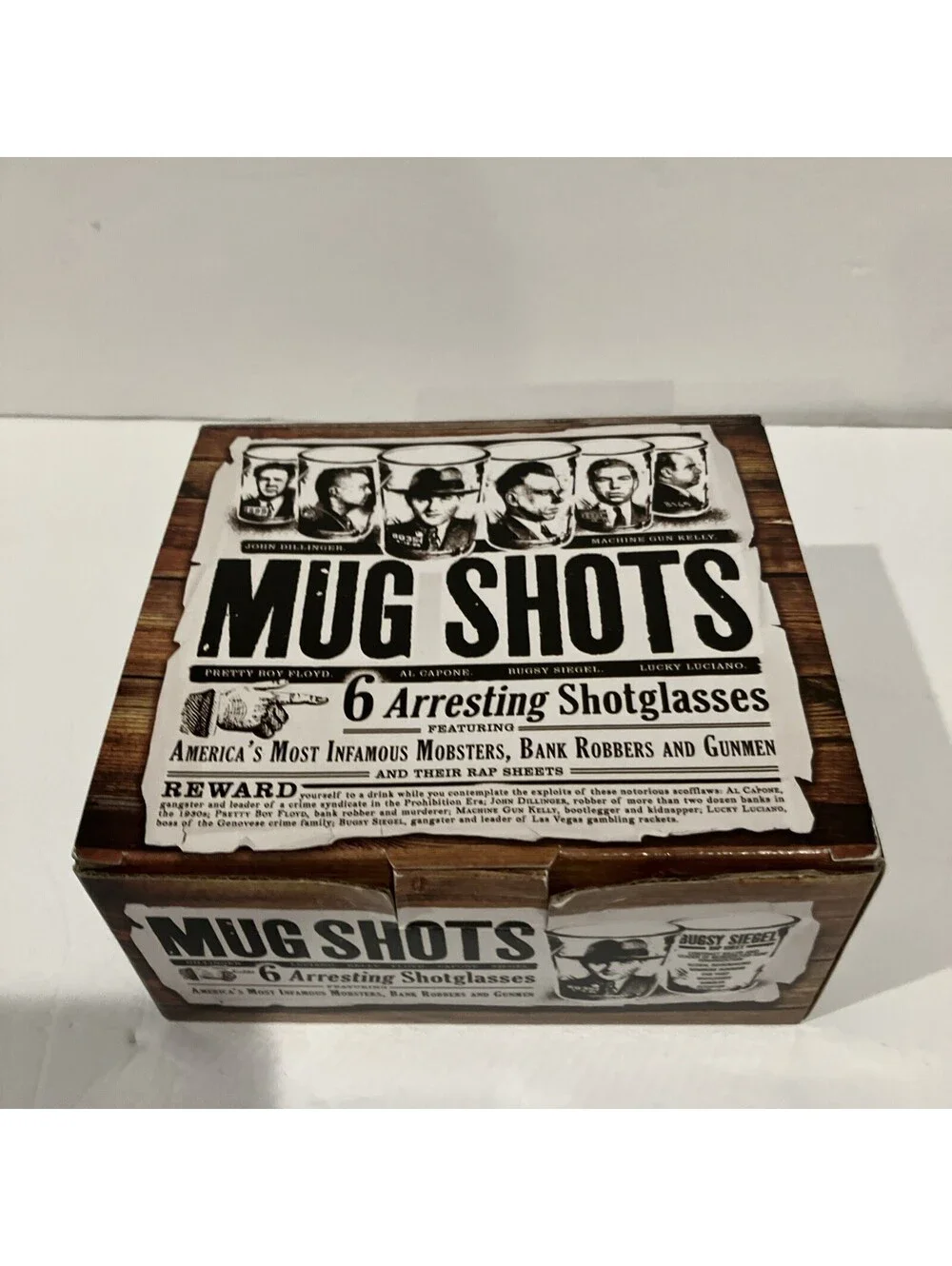 Mug Shots 6 Shot Glasses Set , Al Capone,Luciano,Dillinger, Siegel +++ NEW